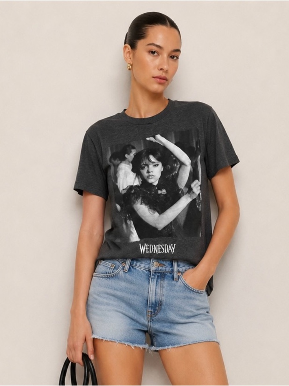 Wednesday Addams Character Graphic T Shirt Dark Charcoal Gray Womens Small